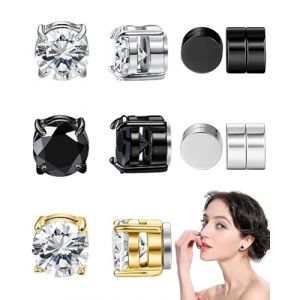 TPZORJX 5 Paires Boucle Aimantée - Boucles d'Oreilles Magnétiques Boucle,Femme Zircon Brillant Boucle d Oreille Homme Aimant Cadeaux Anniversaire Noël Valentin (Sunlaxy OU, neuf)
