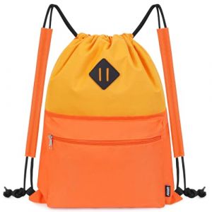 WANDF Sac à Dos à Cordon, Sport avec Compartiment Humide, Sac à Dos à Cordon résistant à l'eau, Cordon pour Hommes et Femmes (Orange avec épaulière) (WANDF FR, neuf)