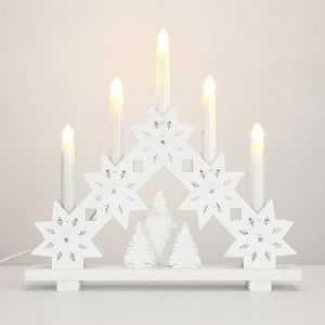 Lewondr Chandelier à LED, Bougie LED Électrique avec 5 Lumières sans Flamme, Bougeoir Chandelle Décoratif de Table pour Noël Mariage, Décoration Interieur pour Maison Salon Chambre, Blanc (Showmore EU, neuf)