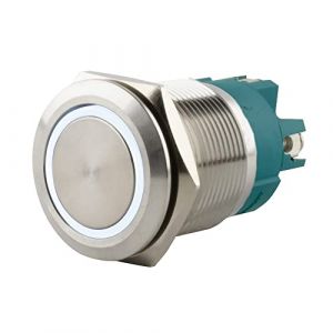 SeKi Bouton-poussoir en acier inoxydable - Diam&egrave;tre : 22 mm - Forme de t&ecirc;te plate - Anneau LED color&eacute; &eacute;clair&eacute; en blanc - Raccord &agrave; vis - Bouton de sonnette (ST-Vertrieb, neuf)