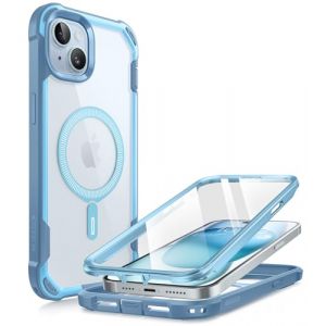i-Blason AresMag Coque pour iPhone 15/ iPhone 14/ iPhone 13 6,1'' [Magsafe Compatible] Protection Int&eacute;grale Pare-Chocs Airbags Antichoc Transparent avec Protecteur d'Ecran Int&eacute;gr&eacute; (Bleu) (SUPCASE & i-Blason Store, neuf)