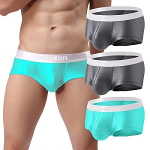ZAIGELUO Boxer pour homme - Sans coutures - En soie glacée - Sexy - Avec poche - Jambes courtes - Doux - Pour le sport - Pour homme, 3 paquet de 03, L (zaigewangluo, neuf)