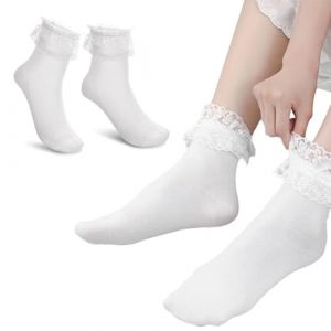 GHPKOTW 1 Paire De Chaussettes De Doublure, Chaussettes À Volants Doux Blanc Chaussettes À Volants Mode Femme Princesse Chaussettes En Dentelle Coton Chaussettes Douces Pour Les Femmes (ZBr4469, neuf)