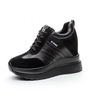 AONEGOLD Baskets Talon Compensées Femme Plateforme Chaussure de Sport Casual À Lacets Baskets Cuir Mode Chaussures Talon de 10 cm à L'intérieur Hausse（Noir，38 EU） (chengzhou, neuf)