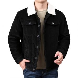 rismart Homme Veste en Velours C&ocirc;tel&eacute; Doublure Sherpa Camionneur Boutonn&eacute; Col &agrave; Revers L'hiver Chaud Manteau Noir,XL (Fashion Shoe Shop, neuf)