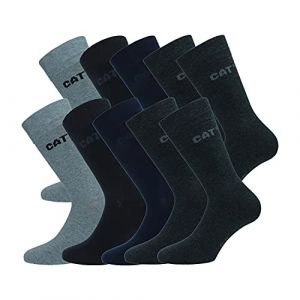 Caterpillar 10 paires de chaussettes pour hommes Chaussettes courtes Cat en coton doux, Hauteur sous les genoux (Assorti, 39-42) (Naduf, neuf)