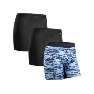 DANISH ENDURANCE Boxer Homme Sport Respirant et Doux, Anti-Frottement, Lot de 3, MC (2 X Noir, 1 X Camouflage Bleu), M (DANISH ENDURANCE FR, neuf)