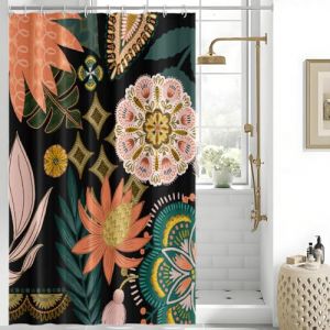 Uiiooazy Rideau Douche Boh&egrave;me, Rideau de Douche Anti Moisissure 150x180cm Tropicale Abstrait Fiori Rideaux de Baignoire Tissu Lavable Imperm&eacute;able Polyester Rideaux Salle de Bain avec 10 Crochets (dongguibinjingpinxiaodianpu, neuf)