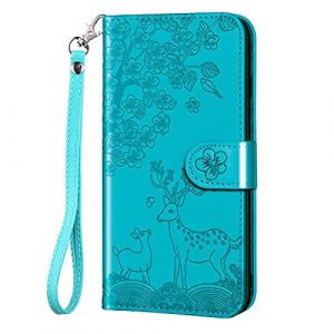 Aisenth Coque pour iPhone 7 Plus/iPhone 8 Plus, Fleur Cerf Sika Animaux Étui à Rabat, Housse de Protection en Cuir Synthétique Portefeuille avec Fentes pour Cartes, Fonction de Support, Bleu Vert (Aisensi, neuf)