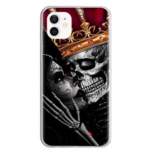 Coque de protection d'Halloween compatible avec Apple iPhone 14 - Transparent - R&eacute;sistant aux chocs - En silicone souple - R&eacute;sistant aux rayures - TPU - Ultra fine - Motif t&ecirc;te de mort et fleur - (VooDirop, neuf)
