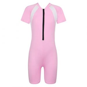 ranrann Enfant Fille Combinaison de Bain Manches Courtes Maillot de Bain 1 Pi&egrave;ce Anti UV UPF 50+ Fermeture &Eacute;clair Combishort Surf Natation Plage Rash Guard 6-16 Ans Rose 10-12 Ans (ranraneu, neuf)