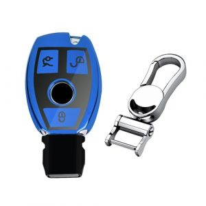 M.JVisun Doux TPU Clef Coque Porte-cl&eacute;s pour Mercedes-Benz Classe A B Classe C E S G M V CLA CLS GLA GLC GLE GLK GL GLS SL SLK SLC Viano pour Metris Cl&eacute; de Voiture - Brillant Bleu - M&eacute;tal Porte-cl&eacute;s (M.Jvisun.Eu, neuf)
