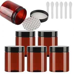 TIANZD 6 Pi&egrave;ces Vides Petit 250 ml Marron Cosm&eacute;tique Pot en Plastique avec Couvercle Noir 250 g Pots de Cosm&eacute;tique Cr&egrave;me de Bouteille Contenant avec 6x Spatules (BEAUTYVALLEYEU, neuf)