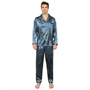 RuanMM Ensemble Pyjama en Satin Soyeux pour Homme, Haut à Manches Longues et Pantalon Long, vêtements de Nuit Soyeux pour Homme（Papillon-XL） (Shanghai PinShan Industrial Co., Ltd., neuf)