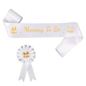 &Eacute;charpe Mommy to Be, avec Badge Daddy to Be Or et Blanc Ensemble d'&Eacute;charpes pour Future Maman &Eacute;charpe de Grossesse Cadeau R&eacute;v&eacute;lation du Sexe D&eacute;coration baby Shower pour Gar&ccedil;ons Filles (moncion, neuf)