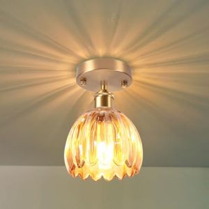 LIGINOK Plafonnier en Verre Vintage Luminaires Plafonnier Moderne avec Abat-jour en Verre Ambre Cr&eacute;atif Petit Lustre Fleur E27 &Eacute;clairage de Plafond pour Entr&eacute;e Couloir Salon Salle Chambre (LIGINOK Lighting, neuf)