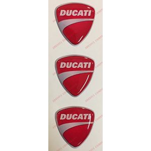 Trois autocollants avec logo Ducati, en r&eacute;sine, effet 3D Pour r&eacute;servoir ou casque. (sticker's corner, neuf)