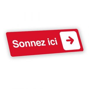 Plaque signalétique gravée autocollante Sonnez ici flèche droite - rouge - format 12x3,7 cm (my-goodprice, neuf)