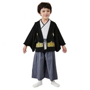 DaPongZhi Kimono Japonais Enfant,Combinaison,Ensemble De Vêtements Traditionnels Kimono pour Garçons,Kimono en Coton pour Enfants Jumpsuit,été Manches Courtes et Shorts Ensemble Cosplay Pyjamas (DaPongZhi, neuf)