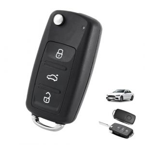 Coque de Clé de Voiture 3 Boutons, Boîtier Clé Télécommande Rechange Vide, Étui Rigide Antichoc Antidérapant Résistant pour Télécommande Auto, Compatible avec Polo Passat Golf Jetta Bora Seat Skoda (XiaoYuQing, neuf)
