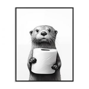 Dazzlewall Poster D&eacute;coratif Dr&ocirc;le pour Salle de Bain Repr&eacute;sentant une Loutre Mignonne, Image Animali&egrave;re en Noir et Blanc pour la D&eacute;coration de Salle de Bain ou Toilettes 30x40 cm Sans Cadre (NymphFable Design, neuf)
