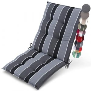 Beautissu Premium Coussin Chaise Jardin Dossier Bas 100x50 cm Sun-NL &ndash; 8 cm &Eacute;paisseur Tissu Robuste Antid&eacute;rapant & R&eacute;sistance aux UV &ndash; Coussin Fauteuil avec Sangles Fixation Anthracite Ray&eacute; (Brandvin, neuf)