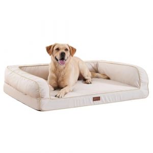 EMME Lit pour chien de grande taille, 111 x 86 x 25 cm, orthopédique, en mousse à mémoire de forme, imperméable, coussin pour chien, panier pour grand chien, lavable, avec bordure, beige (EMME Home, neuf)