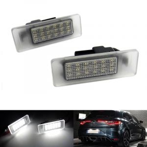 Lot de 2 &eacute;clairages LED blancs pour plaque d'immatriculation Clio V Espace V Koleos II Megane IV 5 portes Hatchback / Grandtour Scenic IV Talisman Master III Movano B 19-24 GT-R R35 Q50 (R.Zoro, neuf)