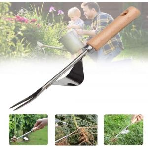 2025 Nouveau Jardinière Manuelle, Désherbeur Manuel Outil Gouge de Désherbage en Acier Inoxydable avec poignée Bois Pelle Jardinage Arrache Pissenlit (1pcs) (Hoidokly Direct, neuf)