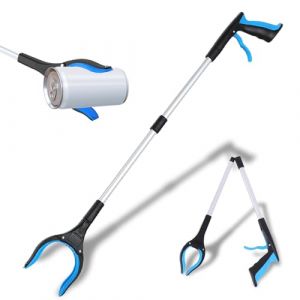 dellyy Pince de Ramassage, Pince Ramasse Objet, Pince a Dechet, Ramasseur de Détritus, Pince de Préhension Pliable, Pince Telescopique 83cm, Pince pour Ramasser sans Se Baisser (Bleu) (QINH, neuf)