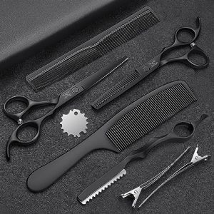 JASON Set de ciseaux de coiffure professionnels - Set de 10 ciseaux de coiffure (ciseaux de coupe et ciseaux de taillage) Set de ciseaux de coiffure de 6.5 pouces, noir (JasonDirect, neuf)