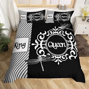 Ensemble de Literie Libellule 140x200 Housse de Couette King et Queen Cadeaux de Couple pour Hommes Femmes Parure de Lit Noire et Blanche Housse Couette Esth&eacute;tiques pour Chambre de Couple 2 Pi&egrave;ces (Suzhou yiyanyun e-commerce Co., Ltd, neuf)
