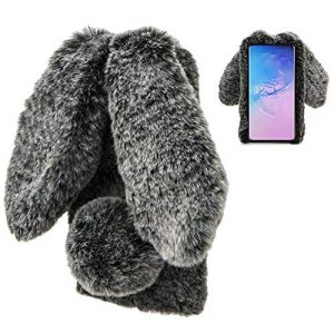 LCHDA Coque Lapin pour Samsung Galaxy S23 5G, Mignon Peluche Faux Fourrure Oreille Souple Poilu Doux Silicone TPU Pare-Chocs Anti-Choc Incassable Housse &Eacute;tui de Protection - Noir (LCHDA-EU, neuf)