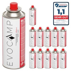 EVOCAMP Bouteilles de gaz Butane 227g pour réchaud de Camping, Chauffage au gaz ou brûleur de Mauvaises Herbes, Cartouche de gaz Type MSF-1a, pressurisée Universelle (12X) (West&East GmbH, neuf)