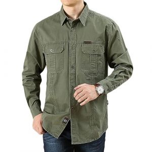 Hommes &agrave; Manches Longues Militaire Boutonn&eacute; Cargo Chemise Coton Tactique Formation Randonn&eacute;e Travail Lot de Chemises Veste en Jean Homme Longue Blouson S&eacute;chage Pas Cher Et&eacute; (Vert,3XL,3XL) (JIER, neuf)