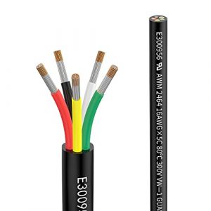 Fil 16 AWG 5×1,3mm² 20 Metros Câble d'Extension à 5 Conducteurs UL2464 Tension 5V/12V/24V/300V Fil de Cuivre Étamé Multibrins sans Oxygène Câble basse tension pour lumières LED de voiture (ZhongWang, neuf)