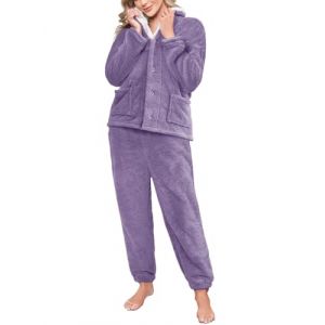 Tuopuda Pyjama Noel Pilou Pilou Femme Chauds Polaire 2 pi&egrave;ces, Haut Tops avec Pyjama Pantalon Doux Nightwear Nuisette V&ecirc;tements de Maison Idee Cadeau Femme Maman Mamie, Violet, M (GHF-Direct, neuf)