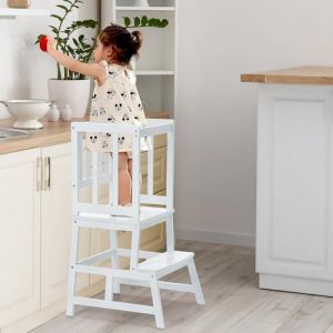 COSYLAND Tour d Observation Montessori en Bois pour Enfants 1-3 Ans, Chaise Apprentissage Sécurisée et Stable, Tabouret Évolutif Enfant Cuisine et Salle de Bain, Learning Tower - Blanc (WOW-WOW, neuf)