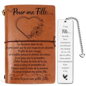 SAKNYUFO Cadeau pour Fille - Coffret Journal en Cuir et Marque-page M&eacute;tal Grav&eacute; Pour ma Fille - Profite du Voyage, N'Oublie Jamais ton Chemin - Cadeau d'Anniversaire, de No&euml;l ou de F&eacute;licitations (JANJANJO, neuf)