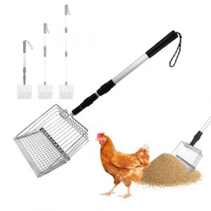 SKIKHN Pelle à déjections de poules, tamis pour poulailler, séparation 57-106 cm, 3 en 1, réglable, en métal, grand accessoire de poulailler, pelle à litière extensible avec longue poignée (ENSHISHISHUBAODIANZISHANGWUYOUXIANGONGSI, neuf)