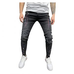 Nouveau Fashion Jean Homme 2022 - Pantalon Trou&eacute; Skinny Slim Droit D&eacute;chir&eacute; Moulant Bootcut Bleu Clair Serr&eacute; Pas Cher (Haoxinkjshop, neuf)
