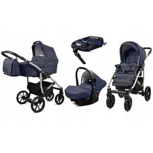 BabyLux® Enfant Poussette Combinée Set 4 en 1 - Qbaro - incl. Nacelle, Canne, Siège de voiture, ISOFIX Base - Siège Auto - Landau Bébé - avec Sac à langer, Habillage pluie etc. (BabyLux-shop, neuf)