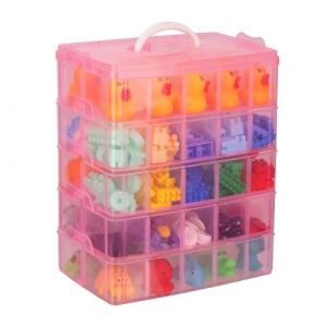 Belle Vous Boite de Rangement Rose 5 Niveaux Superposables en Plastique Transparent - Compartiments R&eacute;glables - Maximum 50 Compartiments - Boite en Plastique pour Jouet, Bijoux, Perle, Loisirs, Outils (Tinyyo Europe, neuf)