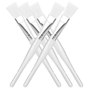 VILLCASE Lot de 5 Pinceaux Applicateurs de Masque Visage Manche Transparent Poils Doux et Plats en Nylon pour Soins du Visage &agrave; Domicile Institut (Farrar Fae, neuf)