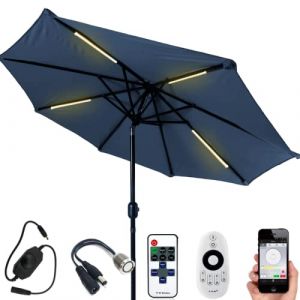 Eclairage LED pour parasol | Bandes LED de 70 cm | Set complet pour 4 bras de parasol | Lumière blanche chaude | Boîte étanche, adaptateur secteur et commande sans fil à 3 boutons inclus… (LEDChampion, neuf)