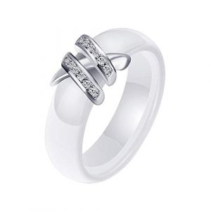 PAURO 6MM Double X Forme Bague Homme Femme Céramique Micro Ronde Cubique Zircone Blanc Taille 62 (BuyPAURO, neuf)
