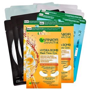 Garnier SkinActive Masque Tissu Hydratant Grenade + 3 x Hydra Bomb Apaisant Camomille + 3 x Hydra Bomb Thé Vert + 3 x Pure Characoal Purifiant + 3 x Anti Fatigue Yeux (Eurocali, neuf)