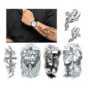 5 feuilles de tatouages religieux Tatouage Temporaire Croix Tatouages J&eacute;sus Tatouages Cross5 (Beyond Perfection, neuf)