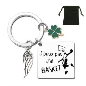 ZYMGUO Porte-Cl&eacute;s Sportif avec Breloque Aile d'Ange, Tr&egrave;fle Vert et Pendentif D&eacute;coratif, Cadeau Original pour Fans de Moto, Basket, Rugby, avec Pochette Noire (j'ai basket) (zhejiangdingnuowangluogongchengyouxiangongsi, neuf)