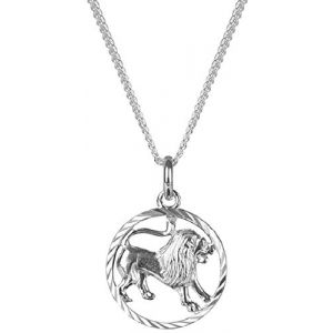 Pendentif 15 mm en Argent 925 avec Signe du Zodiaque Lion et chaîne gourmette 1,4 mm Pendentif Unisexe Boîte à Bijoux (40) (UNBESPIELT, neuf)